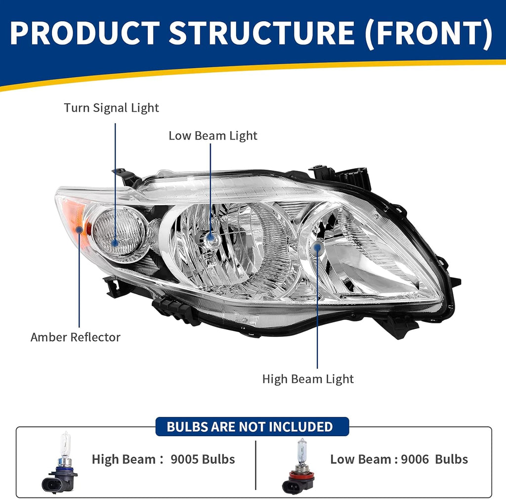 Chrome Housing Amber Reflector Headlight Assembly H909