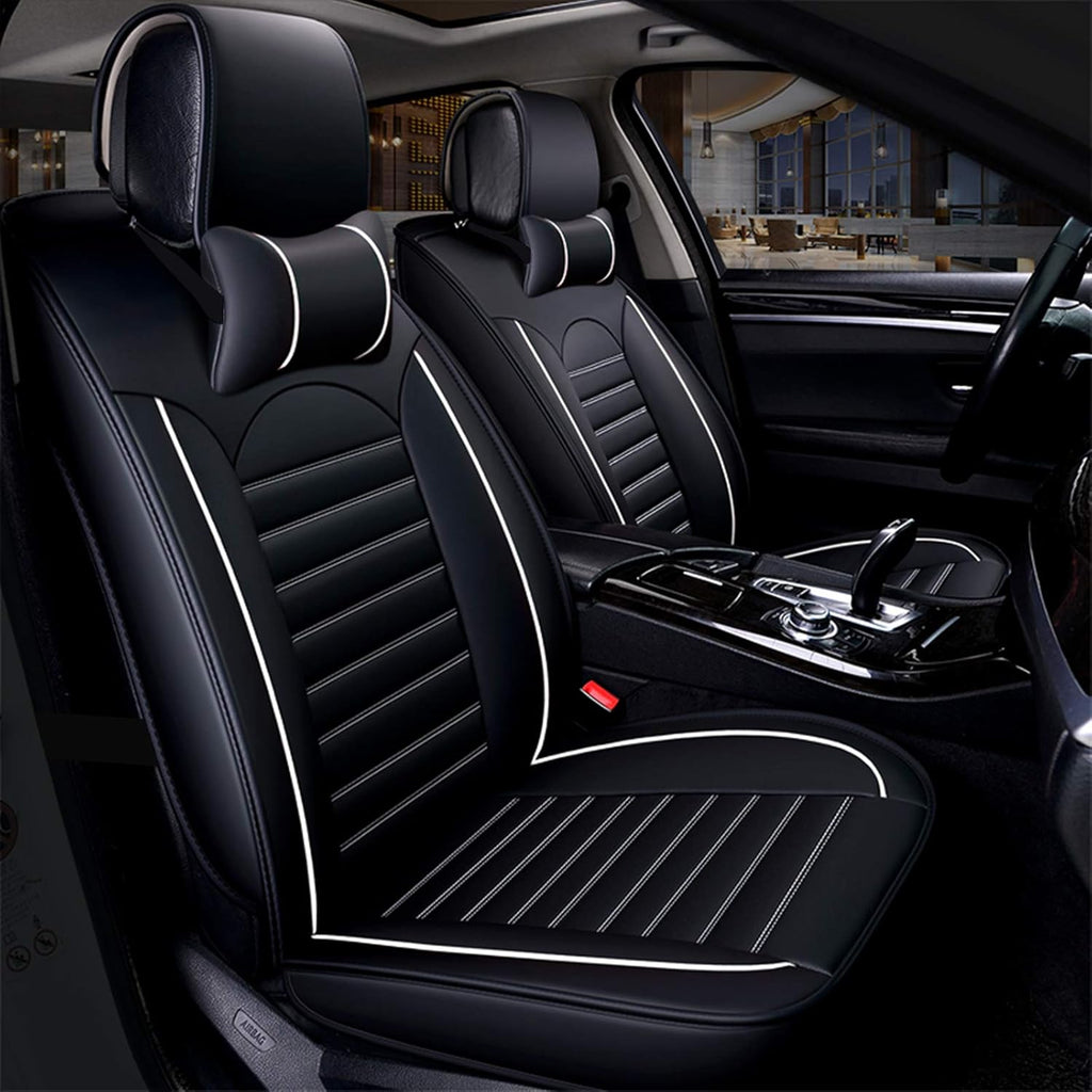 Khaki Black Leather Car Seat Cover Full Set Universal for 5 Seats X697299
