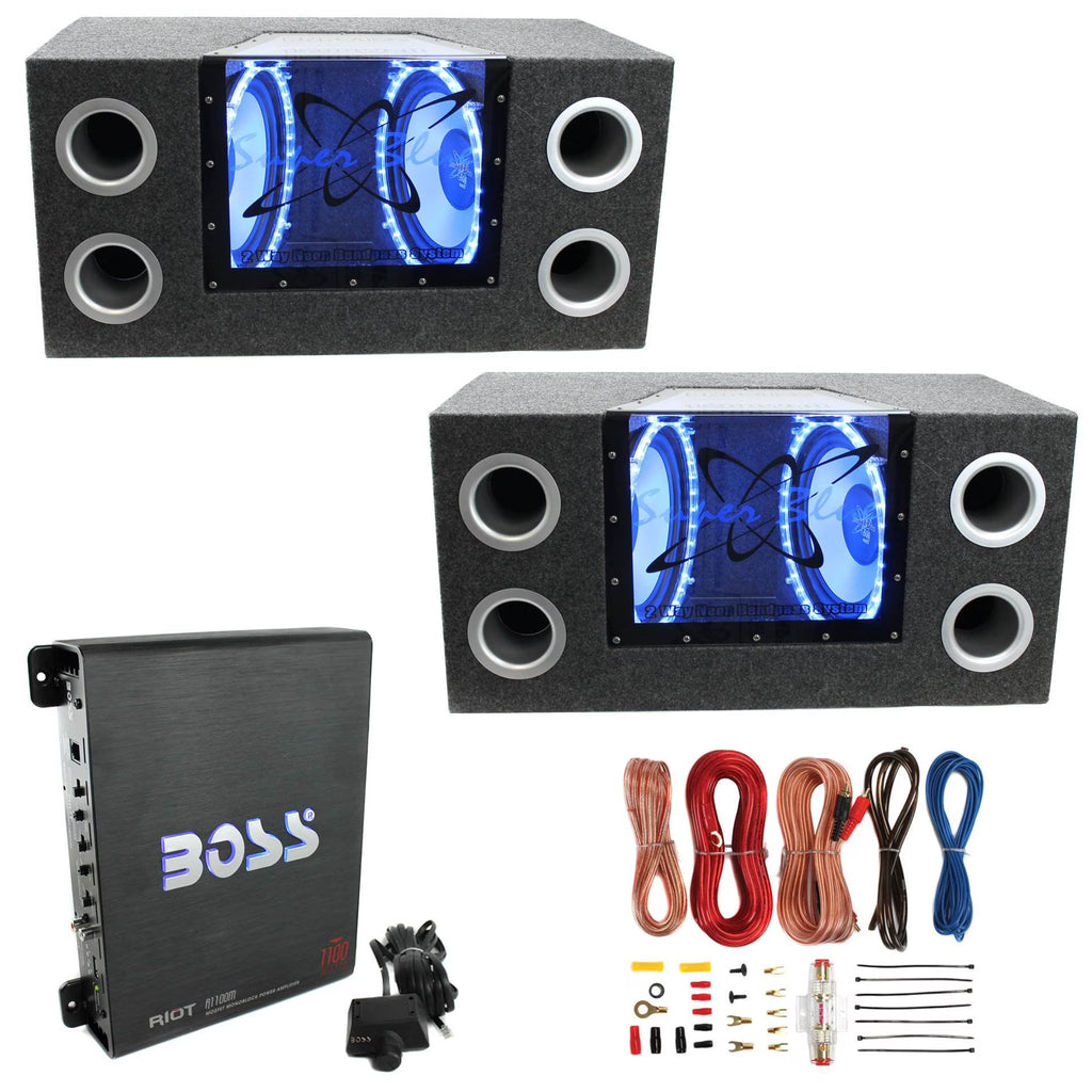 10" Box Subwoofers (2 Pack) with Amplifier and Wire Kit T2090