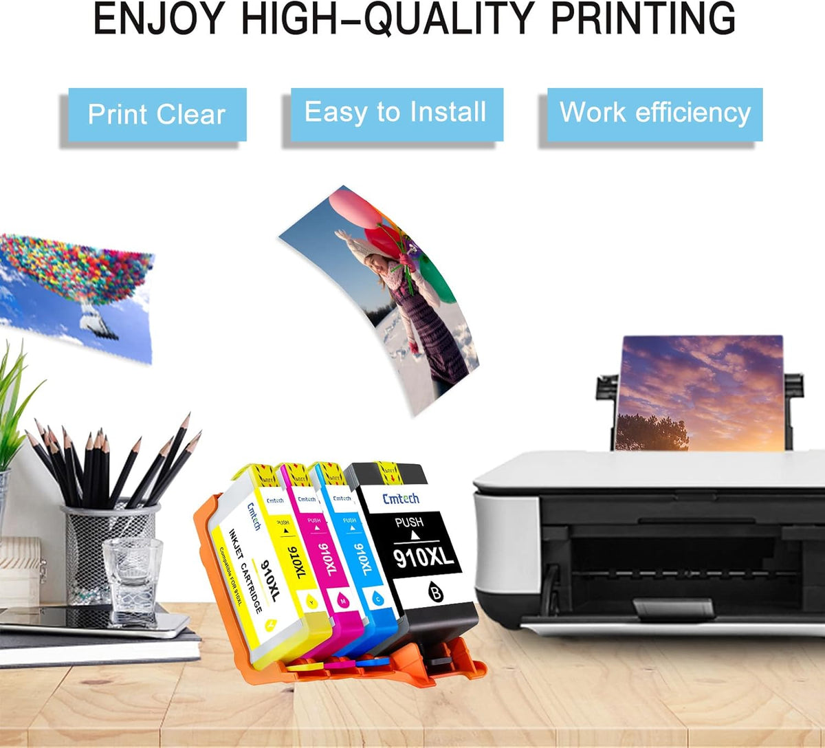 Compatible 910XL Ink Cartridges 4 Pack for HP OfficeJet Pro 8025 8035 Printer X6677