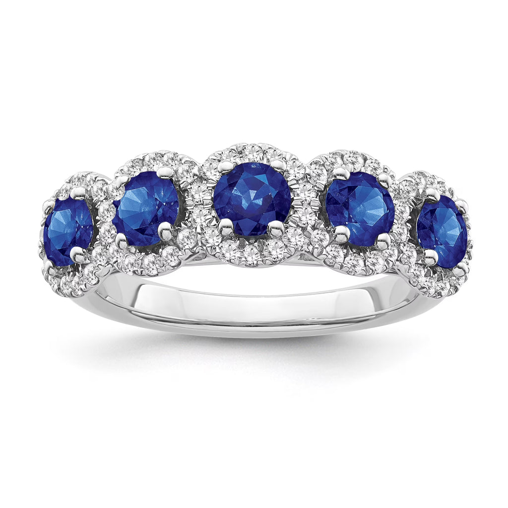 Sterling Silver Diamond and Blue Sapphire Halo Ring, Size 7 R797