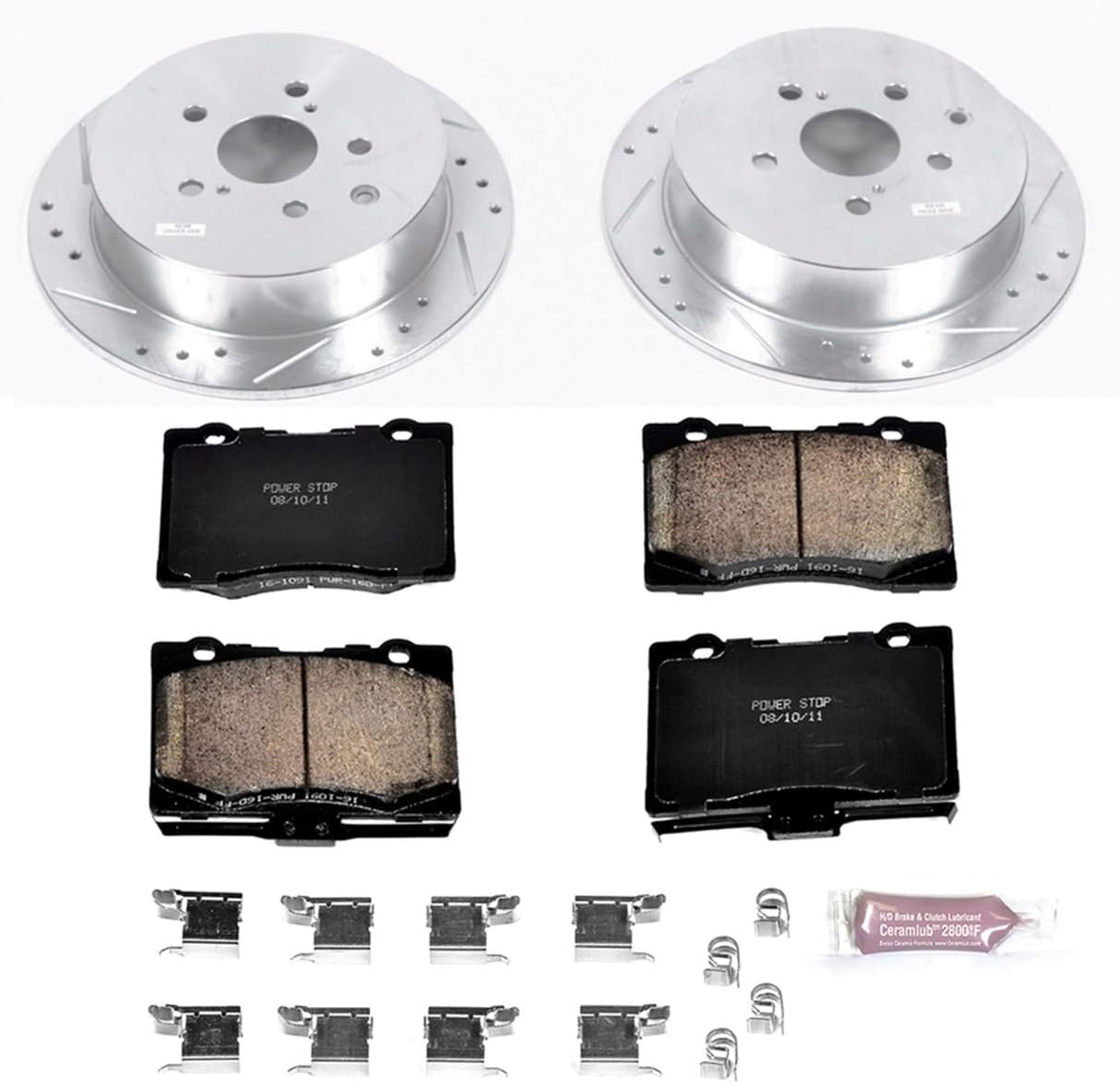 Rear Z23 Carbon Fiber Brake Pads with Drilled & Slotted Brake Rotors Kit W777