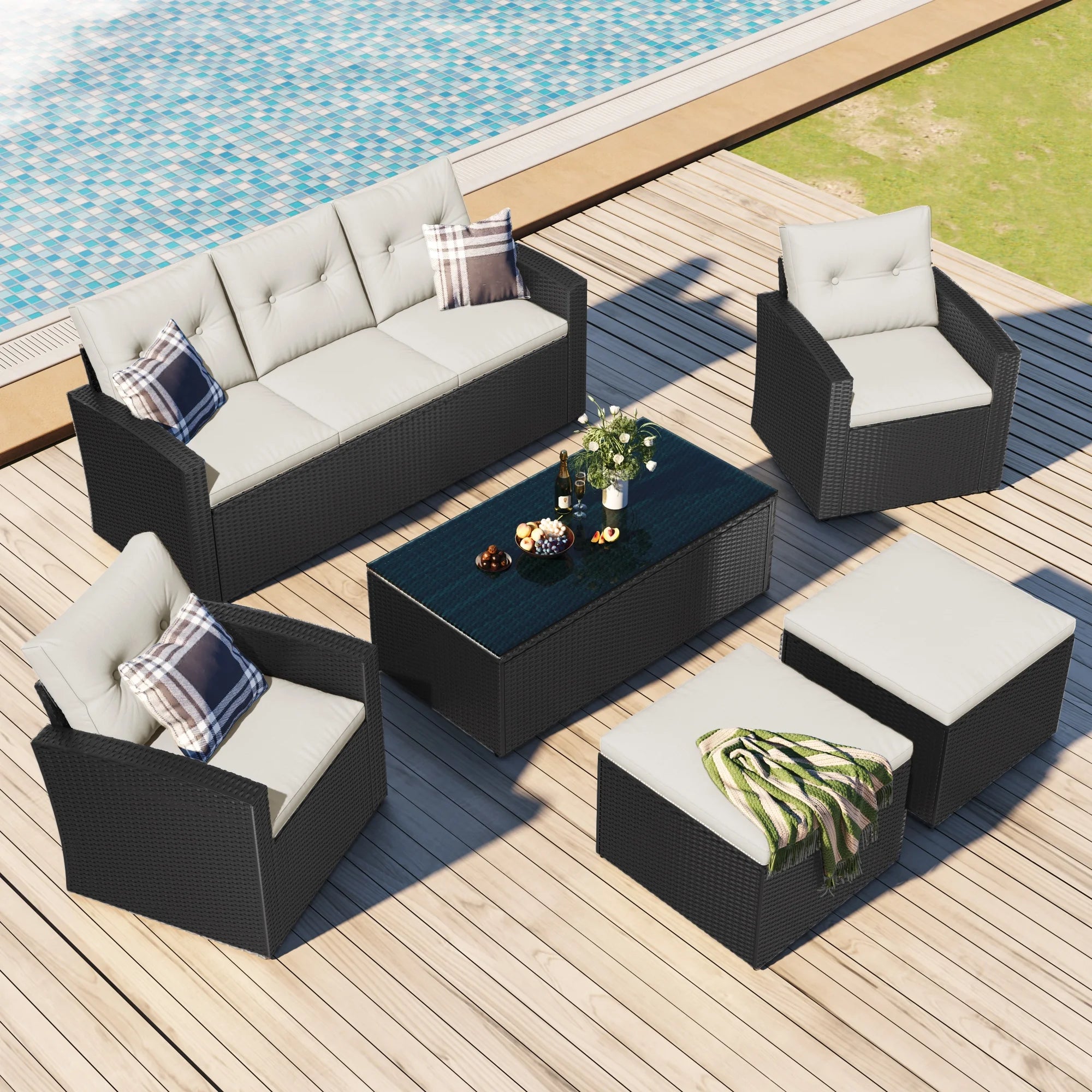 Black Wicker Patio Outdoor Sectional Set with Coffee Table and Removable Cushions Z7076