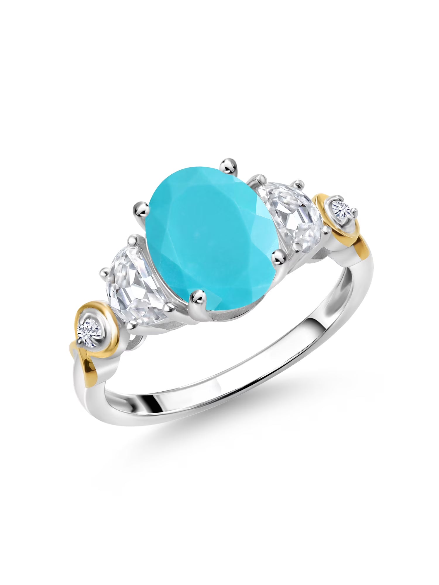 Oval Green Turquoise and Moissanite 3-Stone Ring T871975