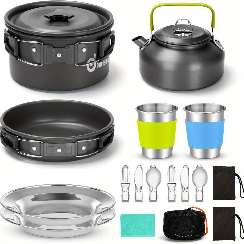 15pc Non-Stick Stainless Steel Camping Cookset H4273