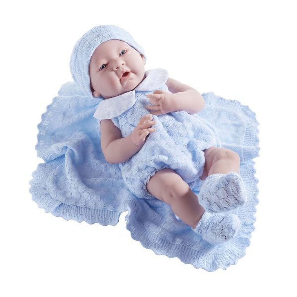 15" All Vinyl Anatomically Correct Real Boy Doll in Blue Knit Blanket Gift Set N827950
