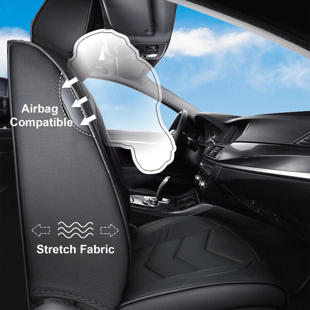 2PCS Waterproof PU Leather Front Car Seat Covers Black J657993