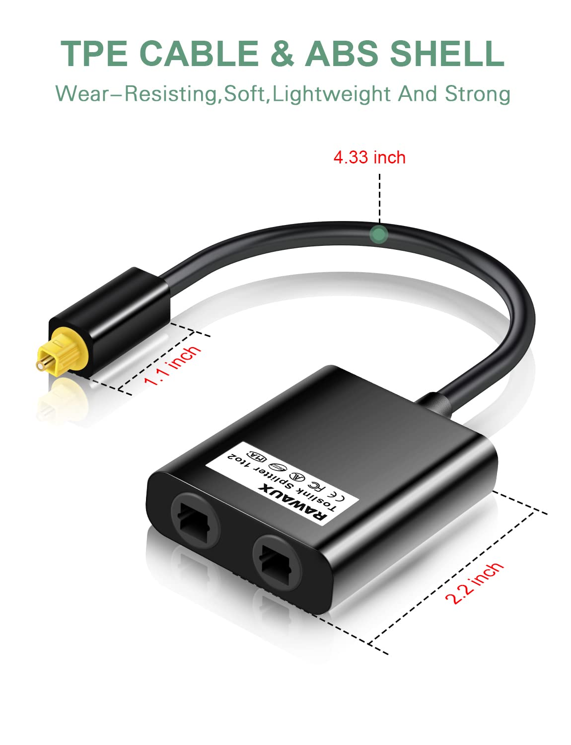 24K Gold Plated Toslink Optical Splitter 1 in 2 Out S234