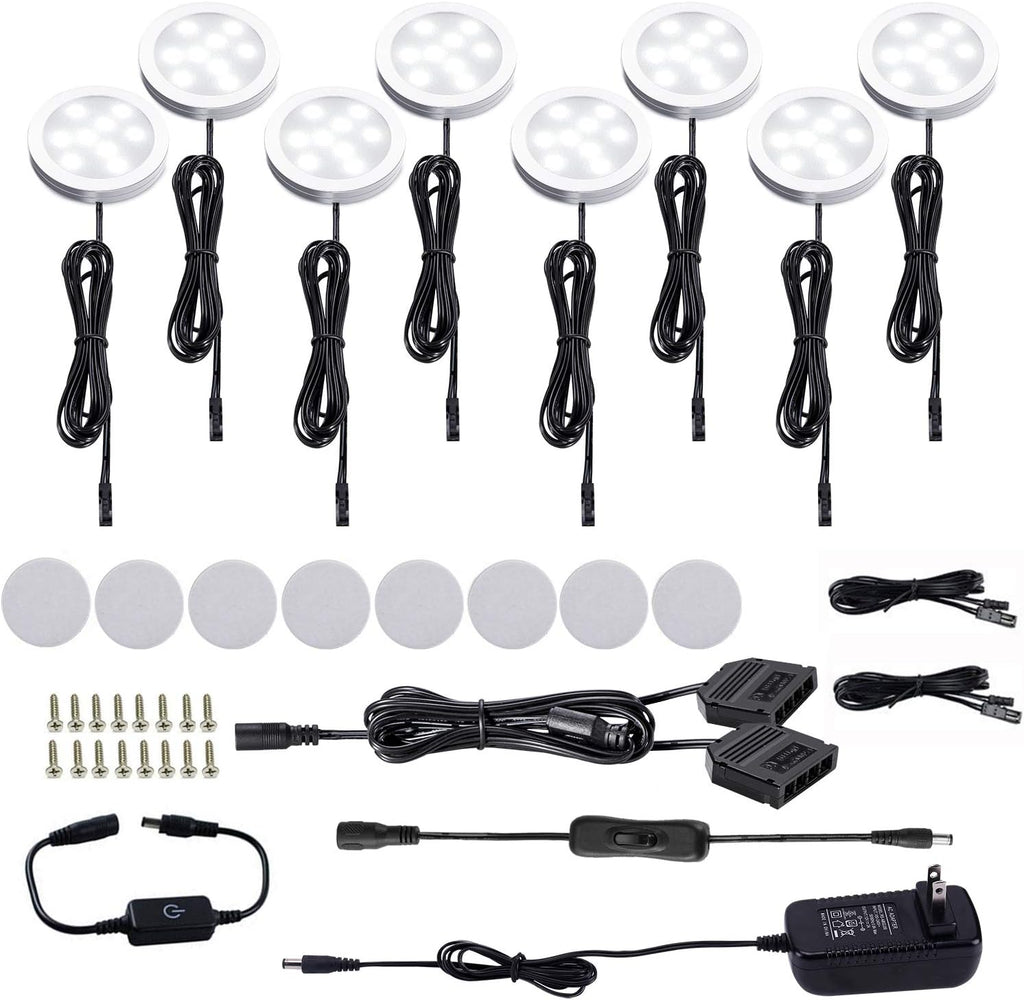LED Under Cabinet Puck Lights Kit with Touch Dimming Switch (8 Lights, Daylight White) Pack of 2 S845272