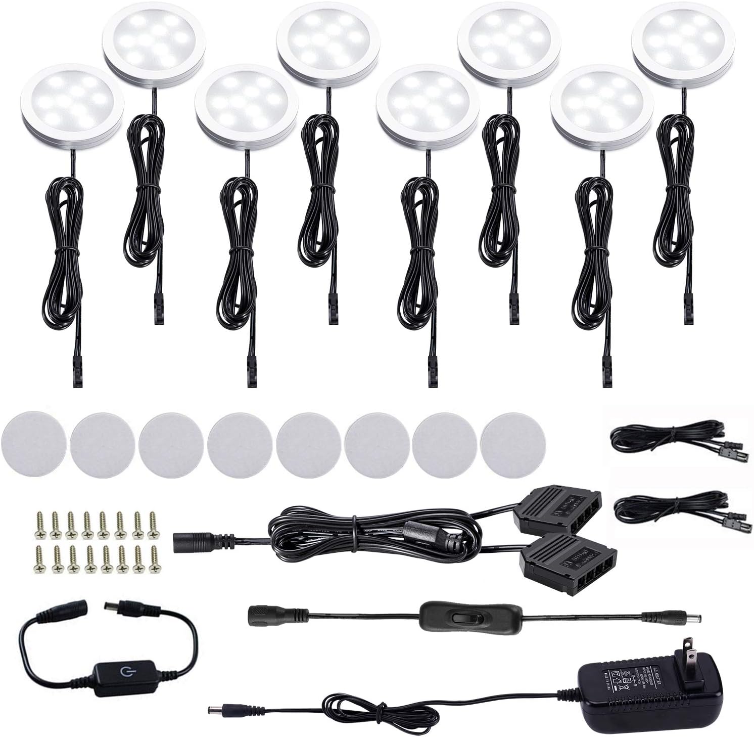 LED Under Cabinet Puck Lights Kit with Touch Dimming Switch (8 Lights, Daylight White) Pack of 2 S845272