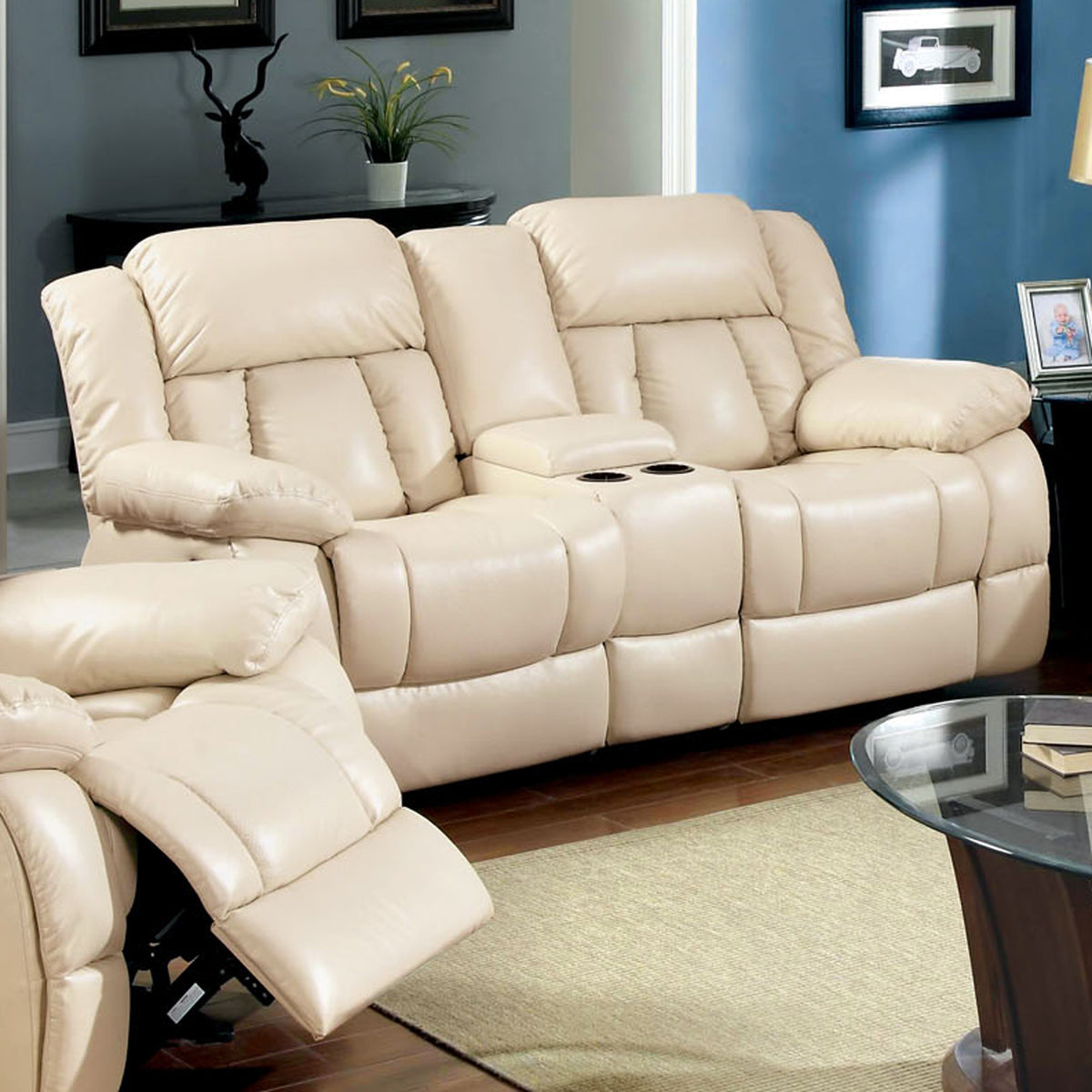 Ivory Bonded Leather 2-Piece Recliner Sofa Set R371