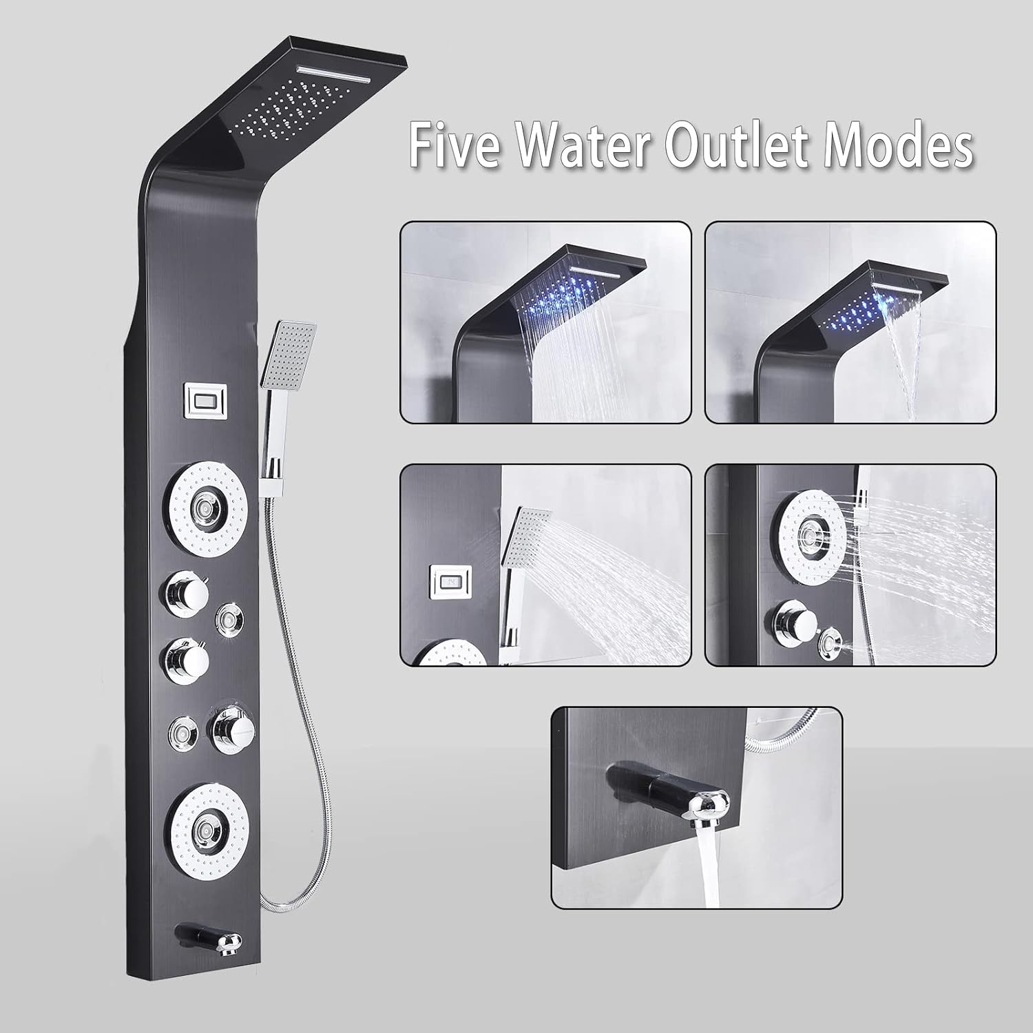 Matte Black Shower Panel Tower System with Rainfall Waterfall Shower Head and Handheld Spray Z69993