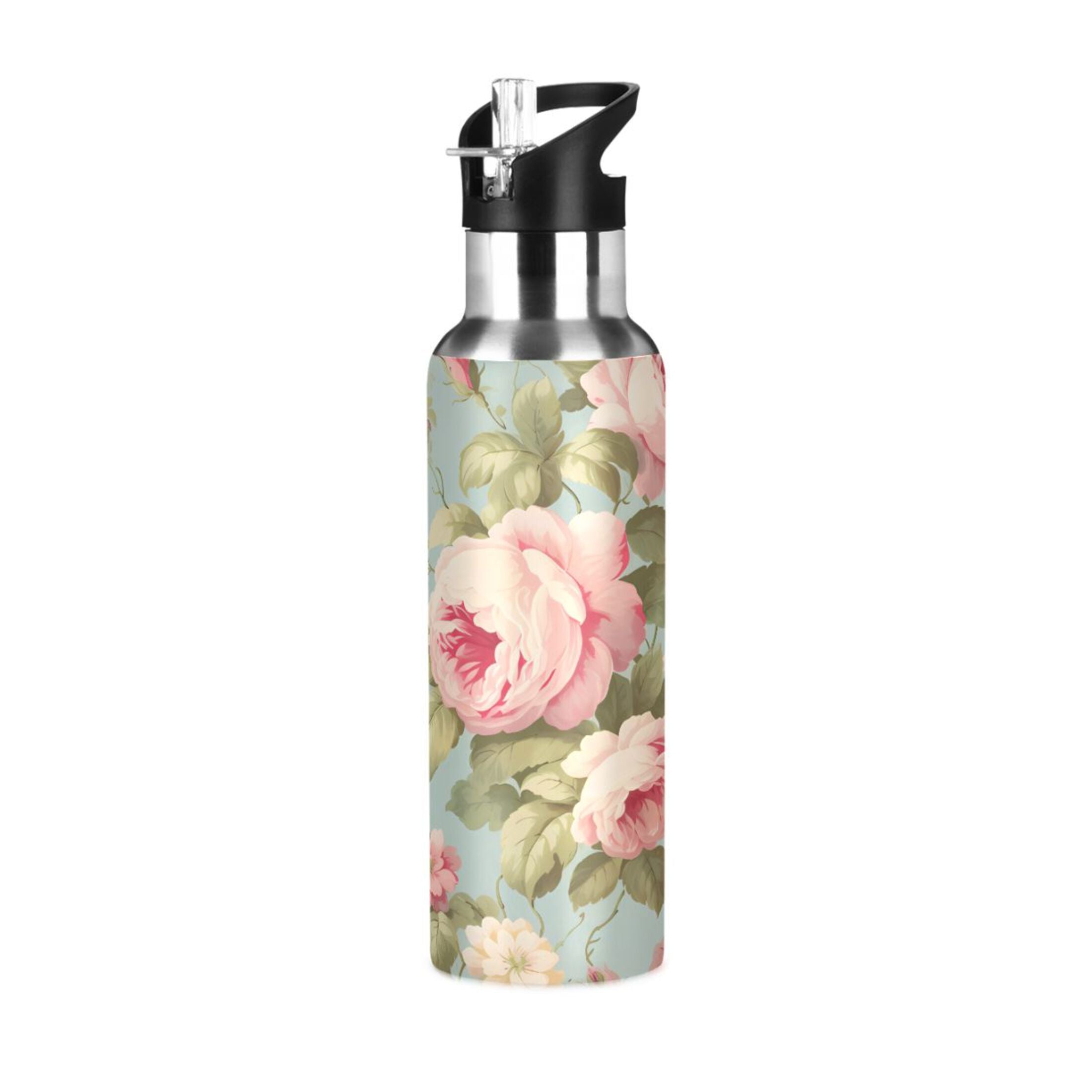 Pink Stainless Steel Insulated Water Bottle with Straw Lid T34878