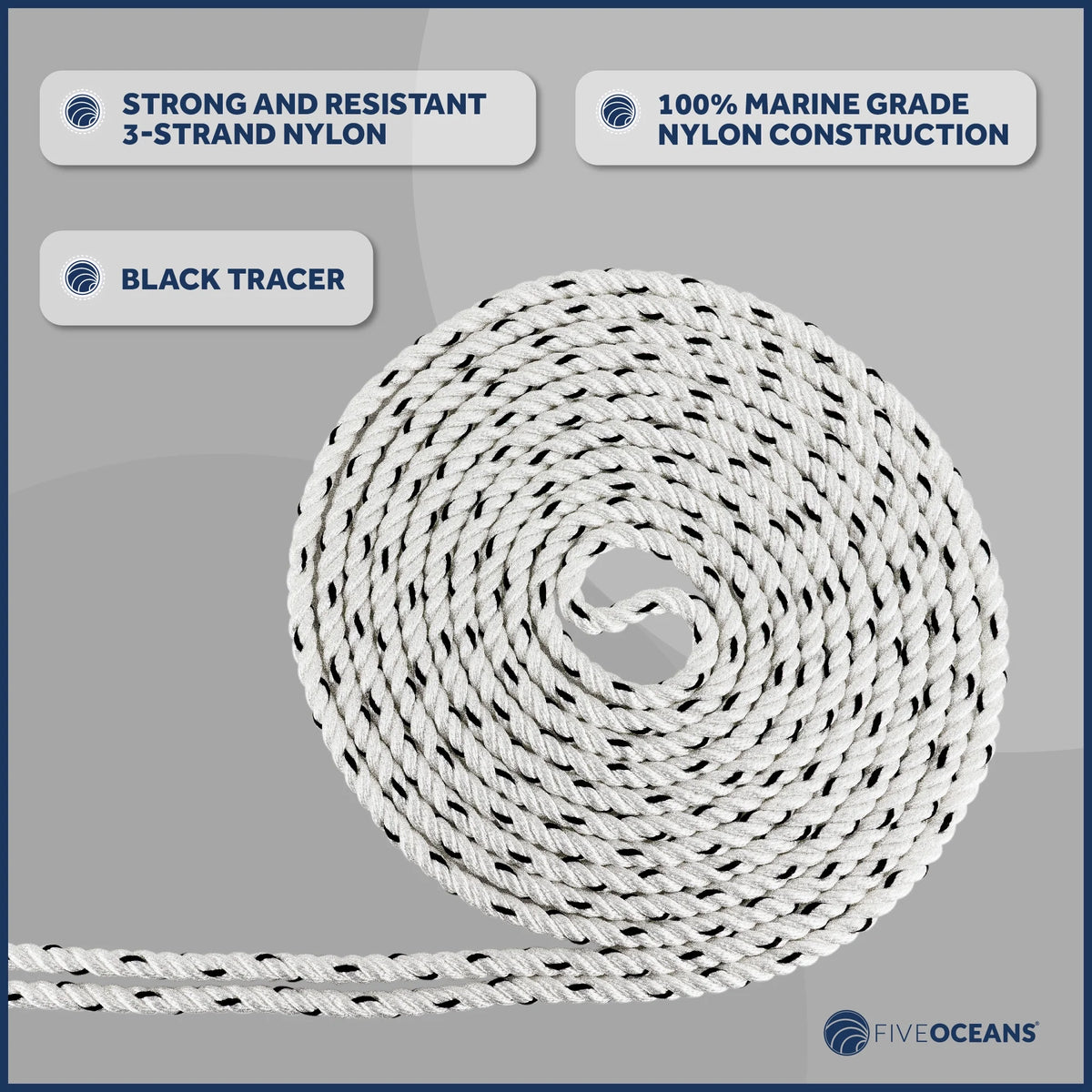 5/16 inch x 100 ft 3-Strand White Nylon Anchor Rope Line with Stainless Steel Thimble and Schakle B699