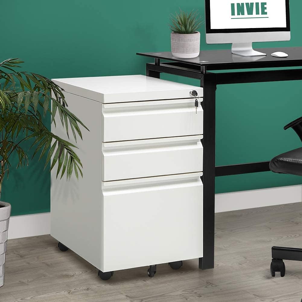 Black Metal 3 Drawer Rolling File Cabinet E987256