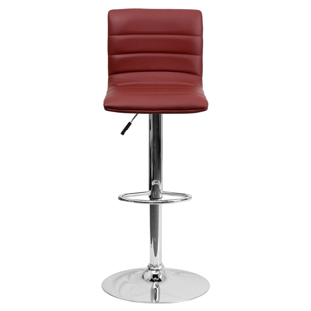Burgundy Red and Silver Adjustable Swivel Barstool Y189822