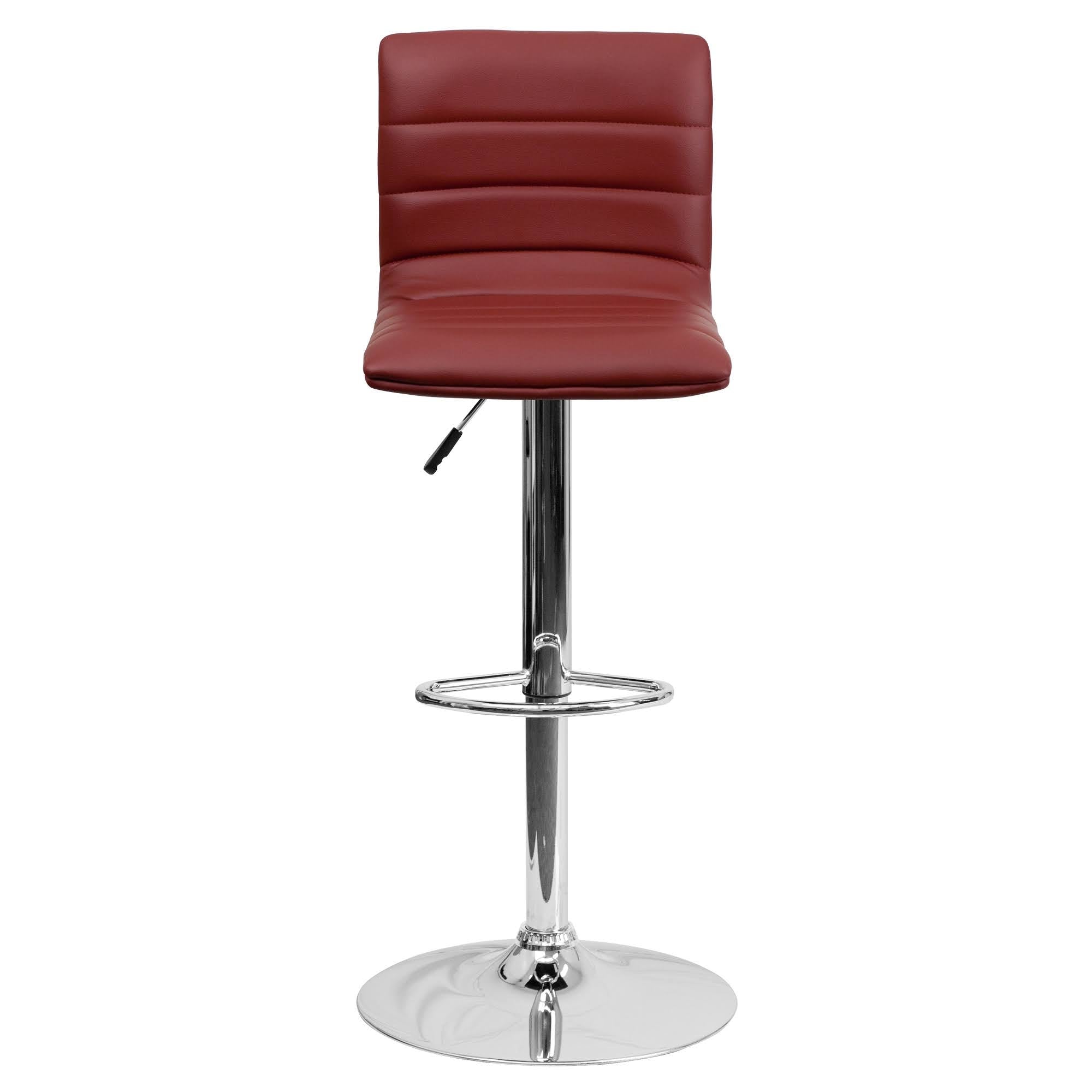 Burgundy Red and Silver Adjustable Swivel Barstool Y189822