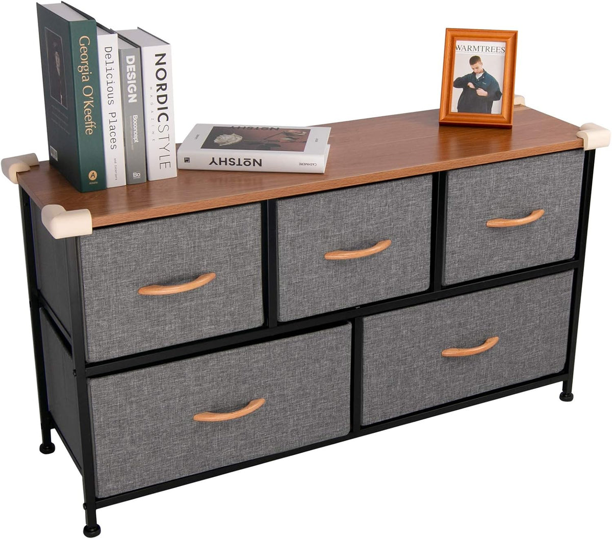 Gray/White 5-Drawer Fabric Dresser I809096