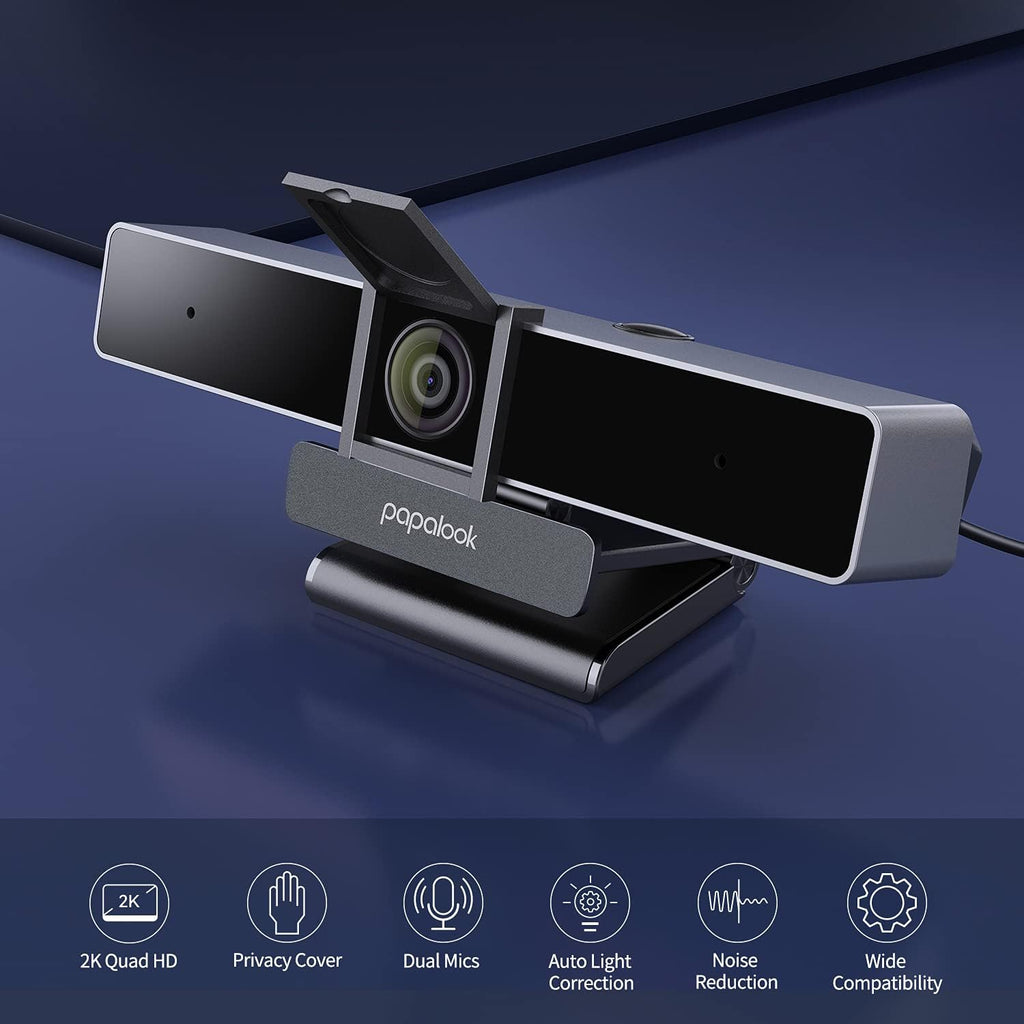 2K Ultra HD Zoomable Webcam with Dual Microphone and Tripod Y83193