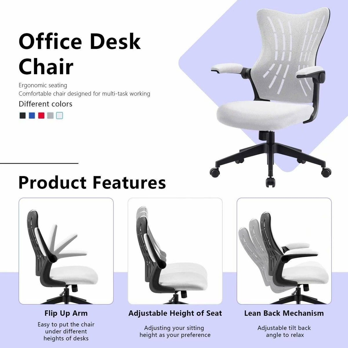 Grey Mid Back Mesh Swivel Task Chair with Flip Arms B9115