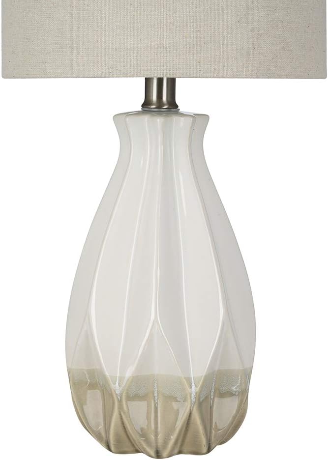 White Ceramic Accent Table Lamp with Linen Shade P3003