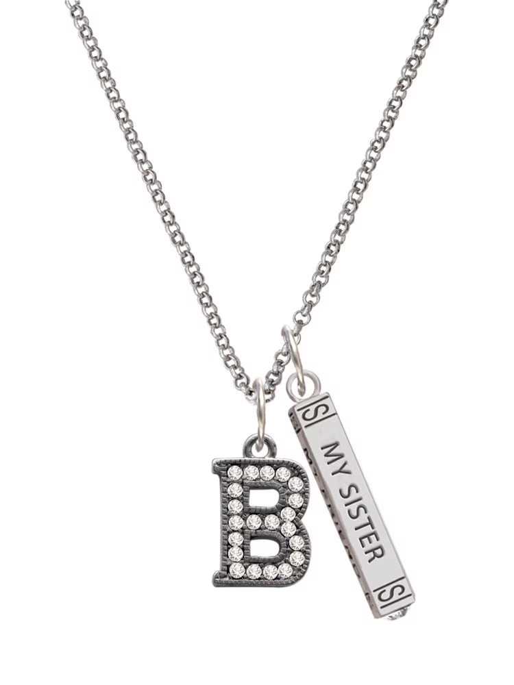 Black Nickeltone Crystal Initial Bar Charm Necklace, 23" F984