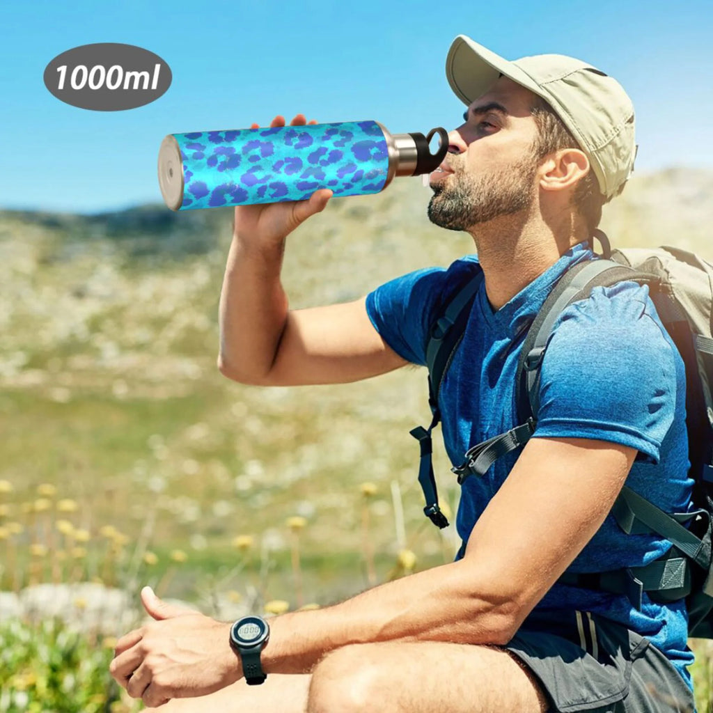 Blue Leopard Stainless Steel Insulated Water Bottle with Straw Lid M941