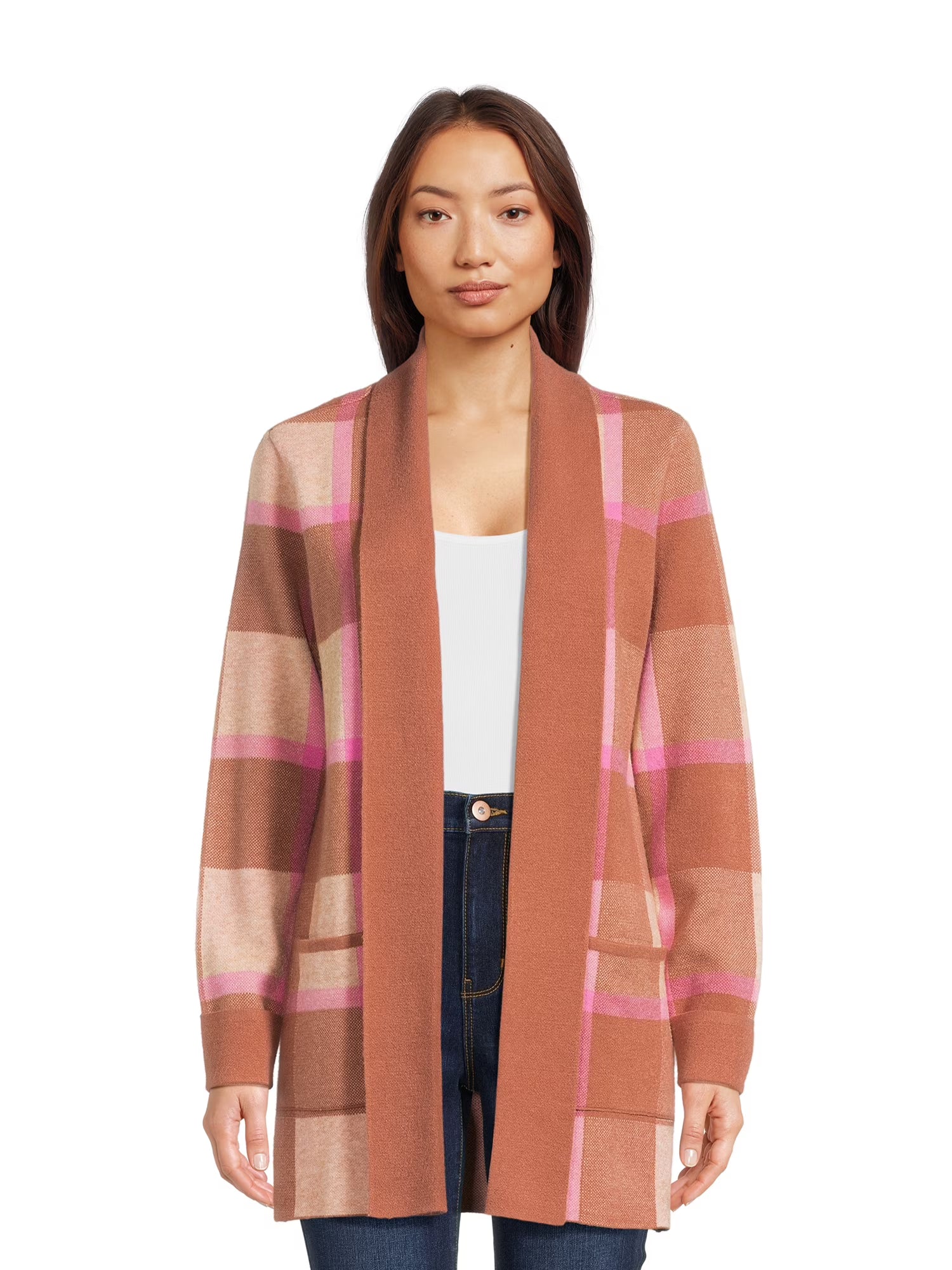 Women's Open Front Cardigan Sweater with Long Sleeves, Midweight W117318