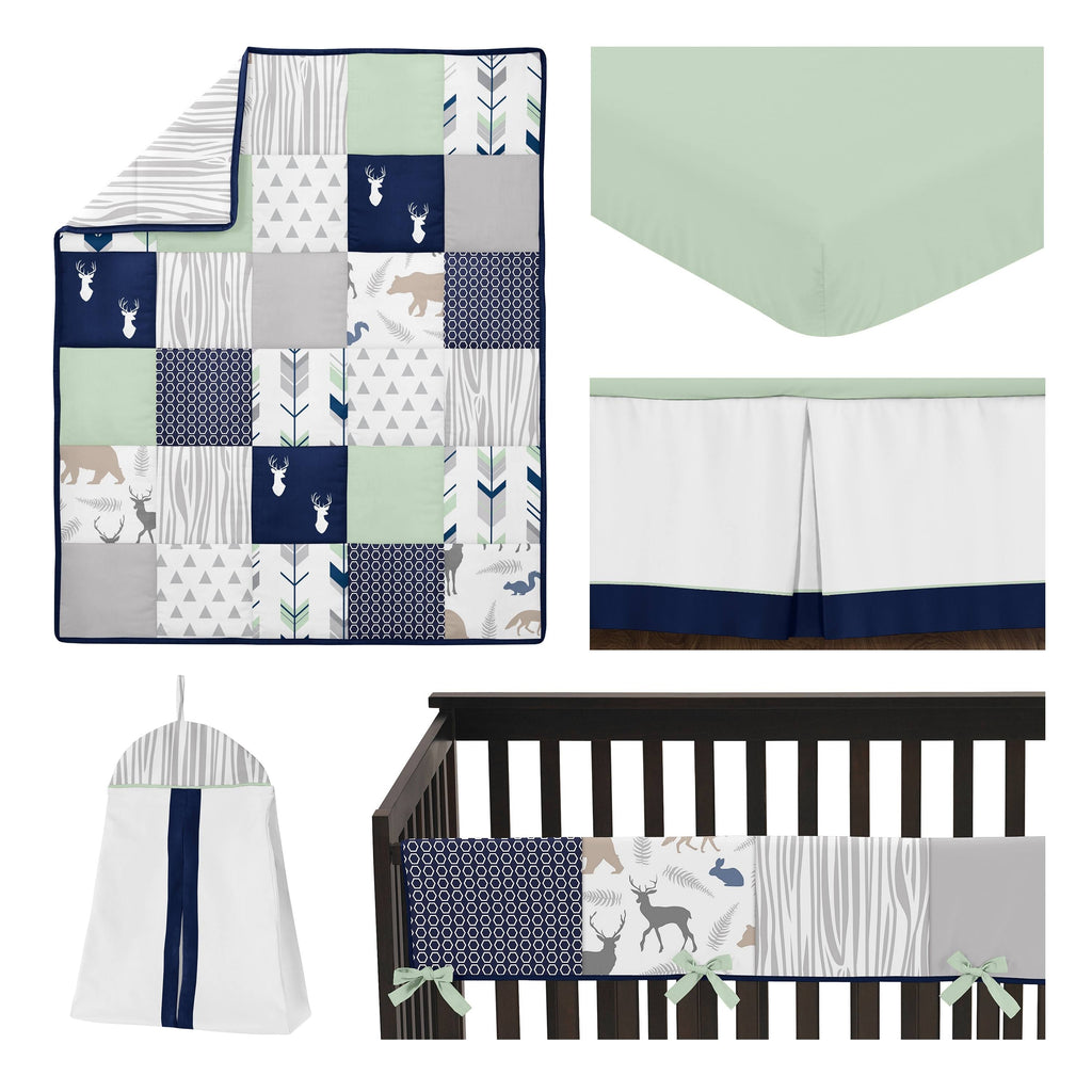 Navy Blue Mint and Grey 5 Pieces Crib Bedding Set I30225