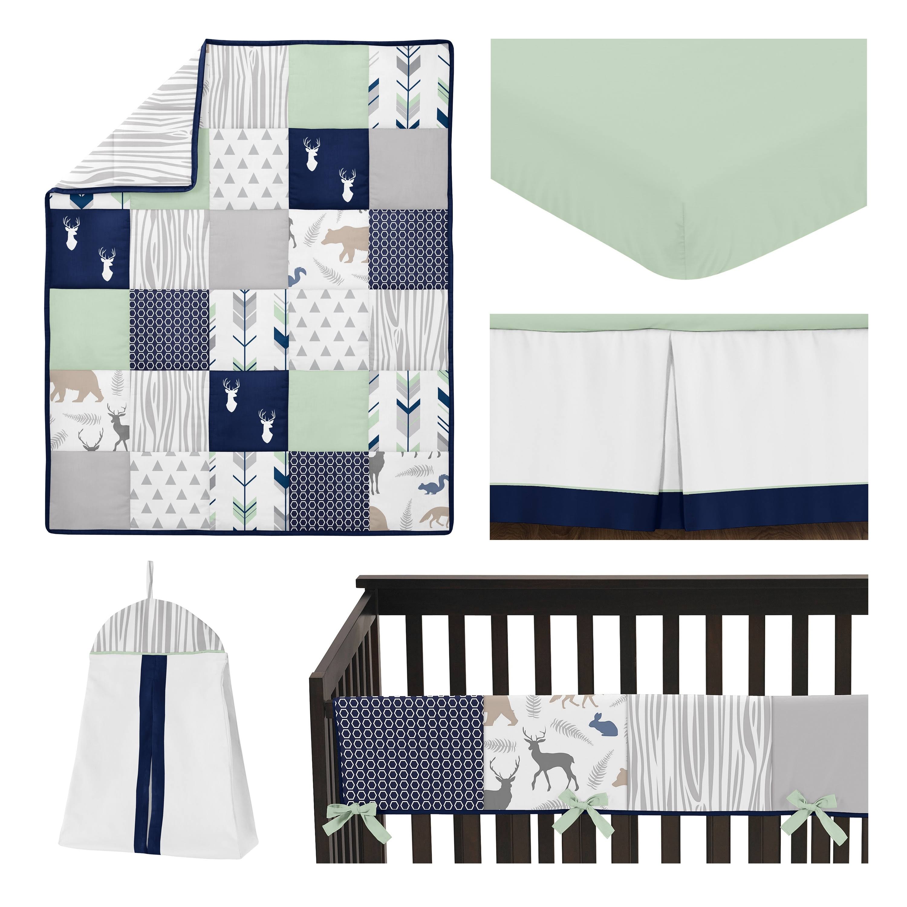 Navy Blue Mint and Grey 5 Pieces Crib Bedding Set I30225