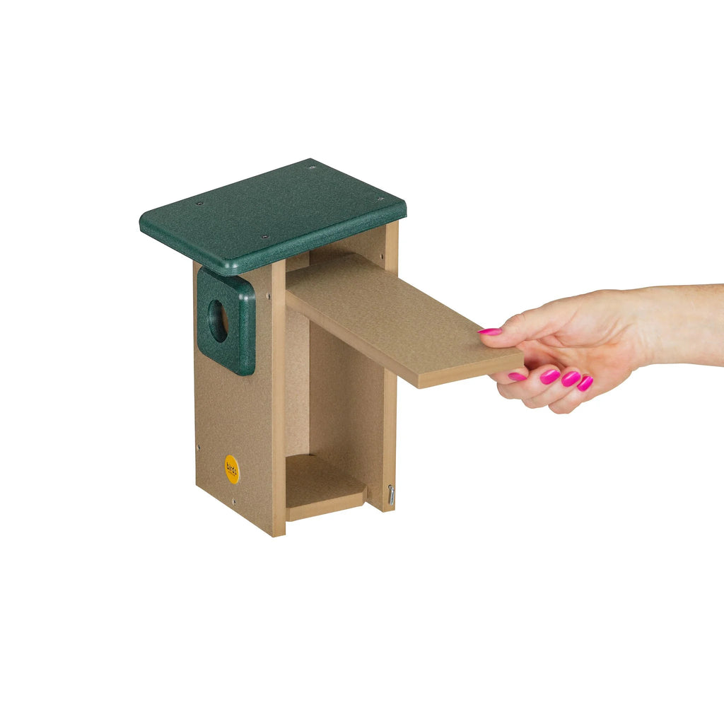 Taupe and Green Recycled Plastic Bluebird House with 1.5" Entrance Hole Y29879