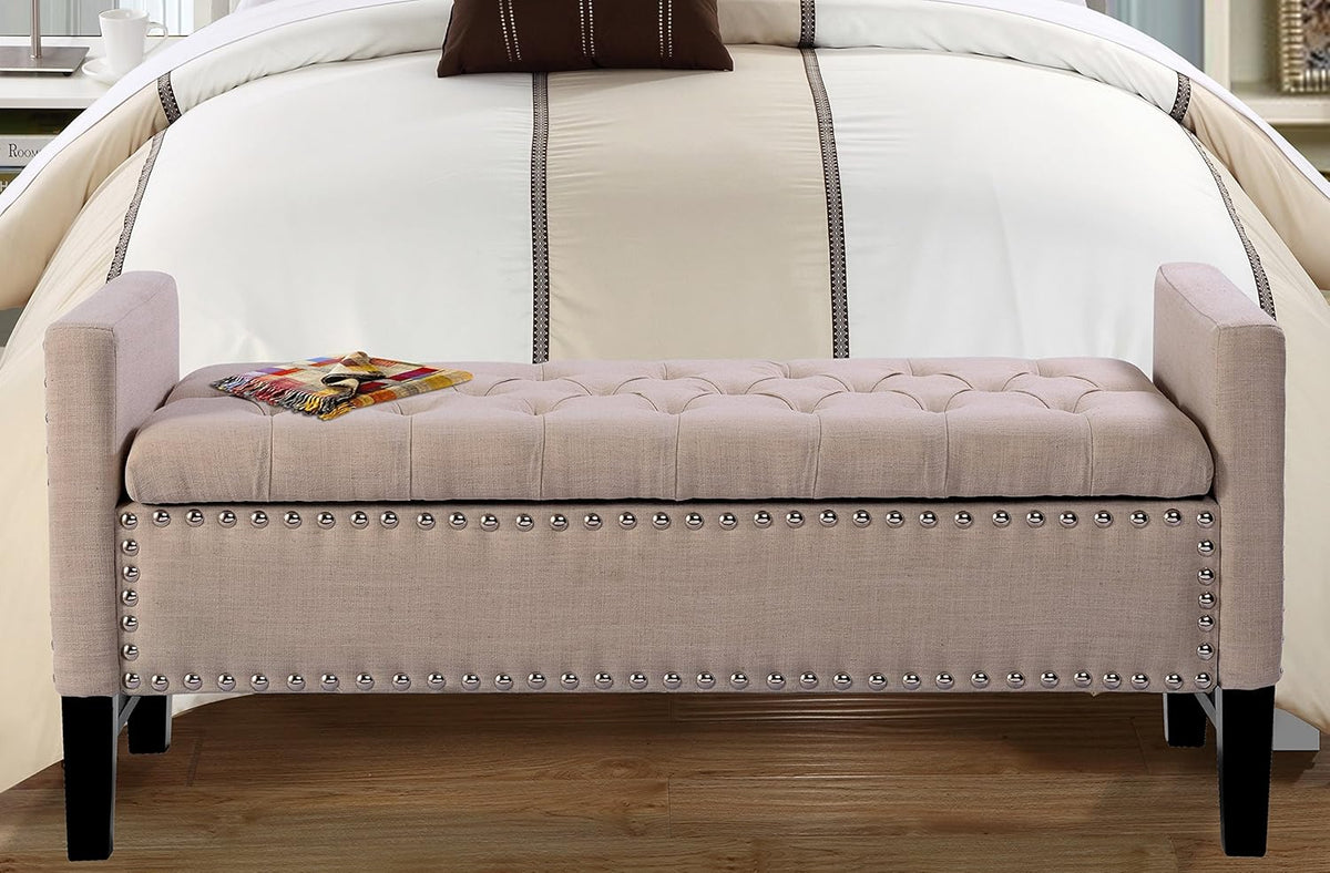 Black Croc PU Leather Button Tufted Storage Bench G548