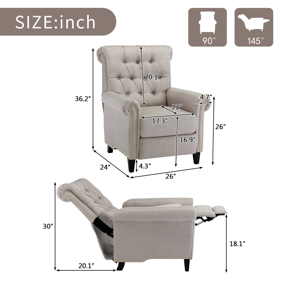 Tan Linen Tufted Recliner Single Sofa Z3906