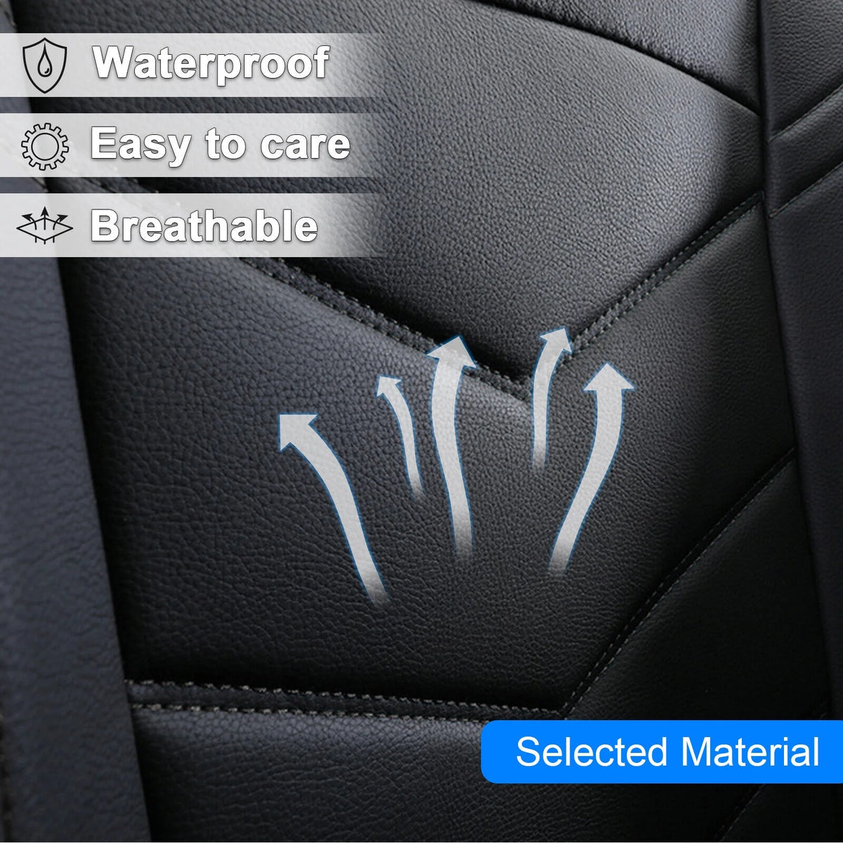 2PCS Waterproof PU Leather Front Car Seat Covers Black J657993