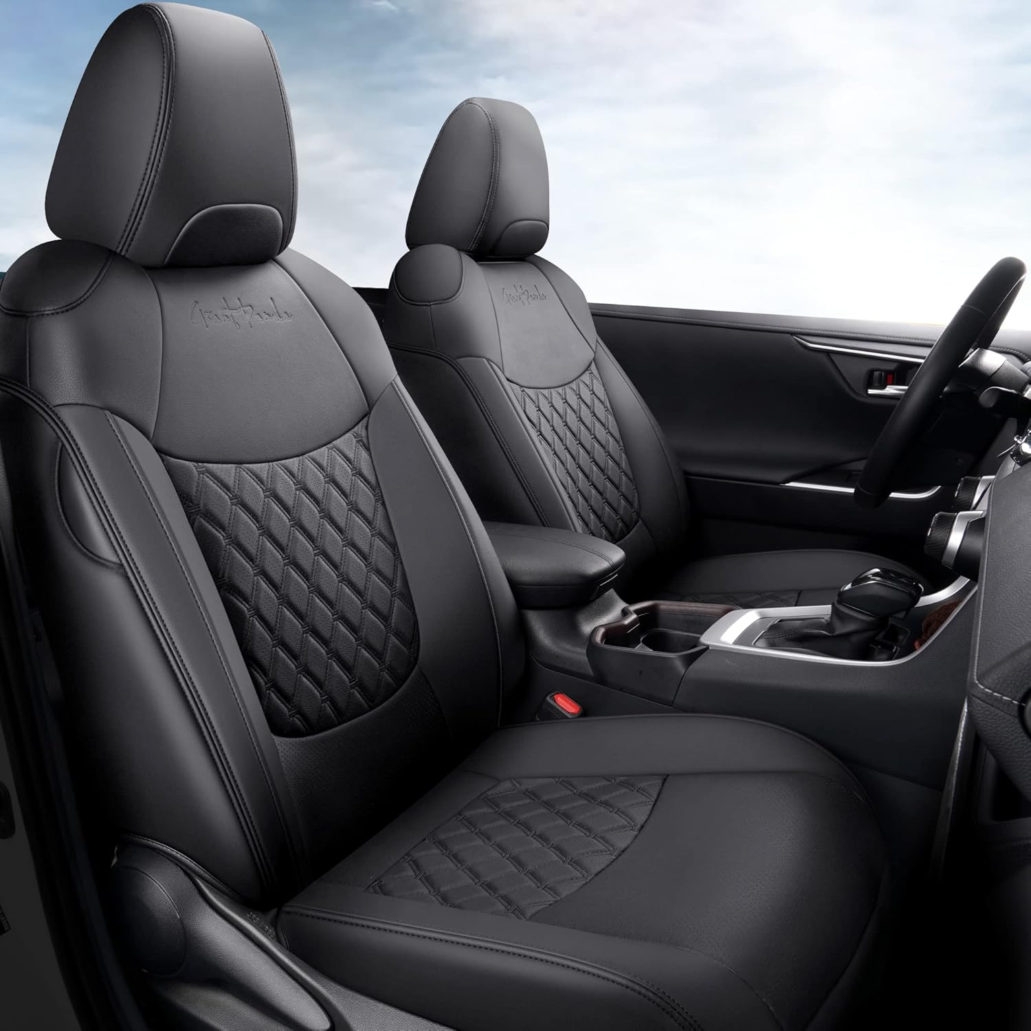 Pu Leather Car Seat Covers Full Set for Toyota RAV4 Hybrid 2019 2020 2021 2022 Grey N268383