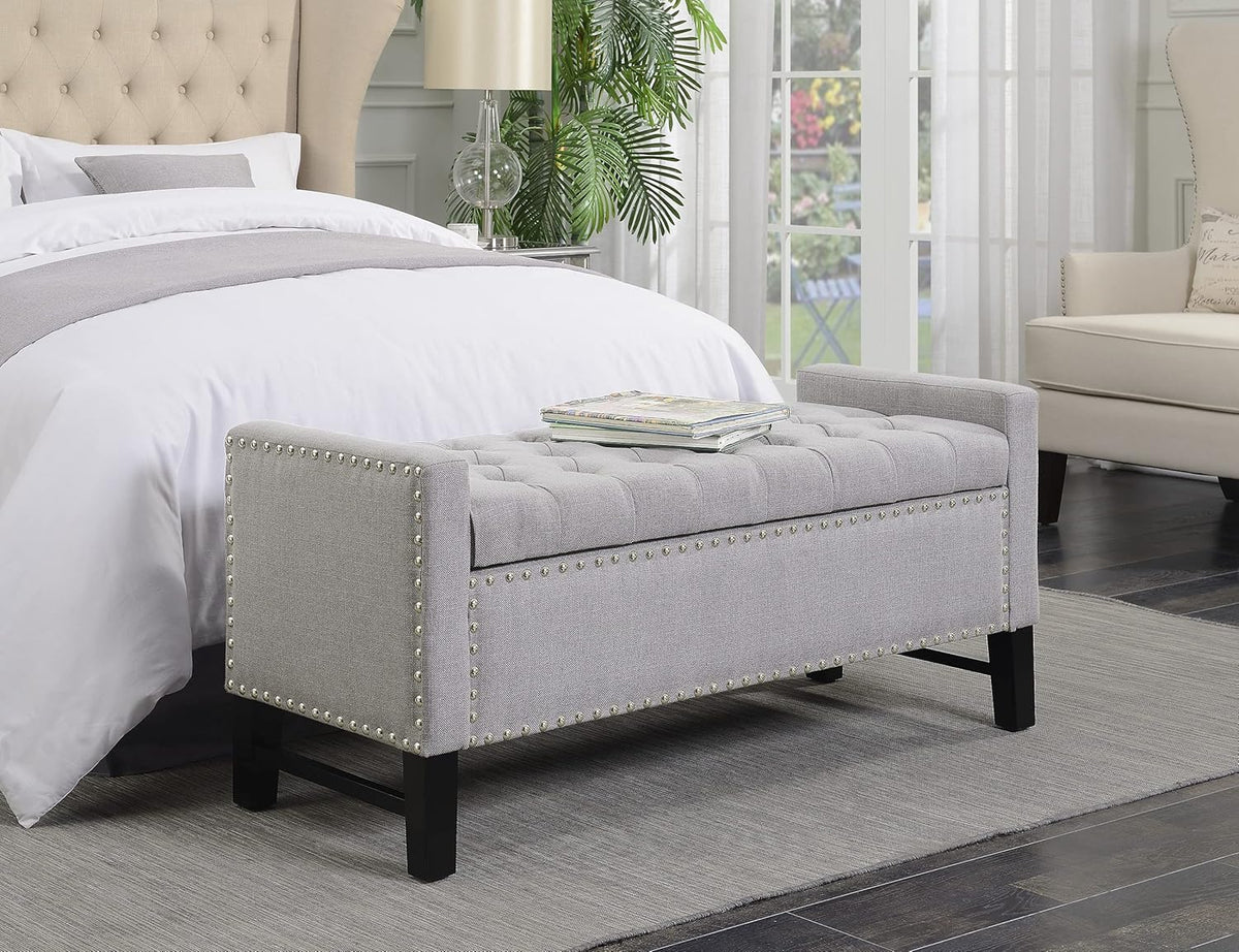 Black Croc PU Leather Button Tufted Storage Bench G548