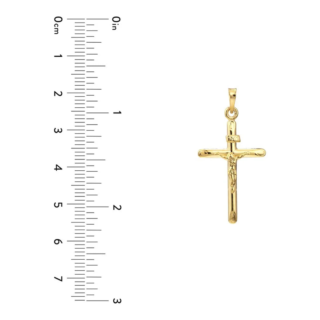 14k Yellow Gold Hollow 3d Crucifix Pendant Necklace K57911