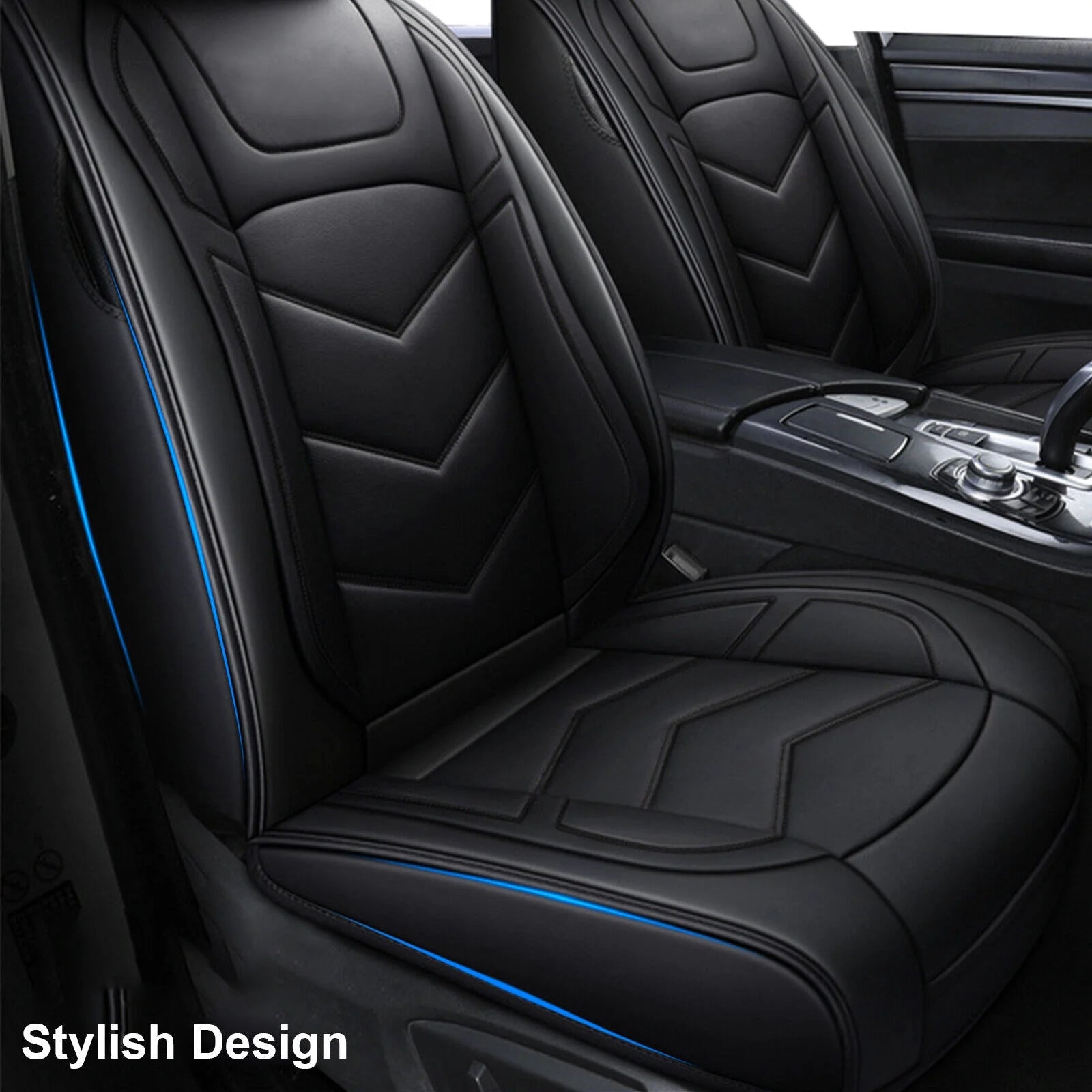 2PCS Waterproof PU Leather Front Car Seat Covers Black J657993