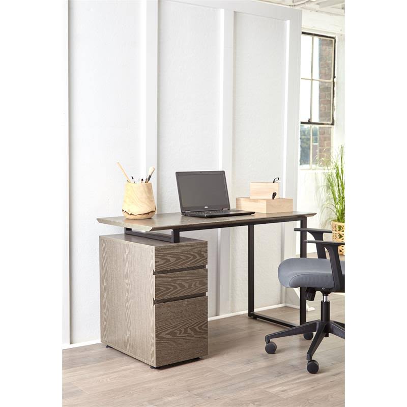 Reversible Home Office Desk with Filing Cabinet in Gray F116