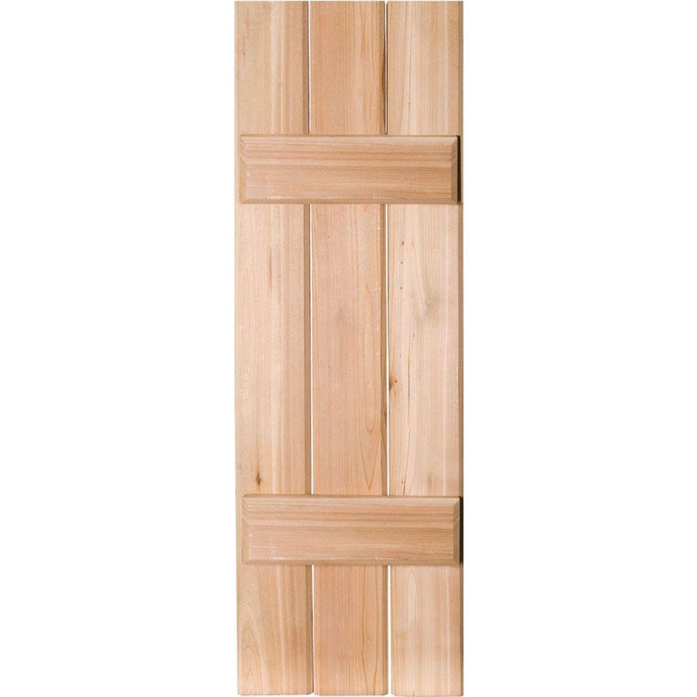 12 in. x 57 in. Unfinished Western Red Cedar Board and Batten Shutters Pair U4189