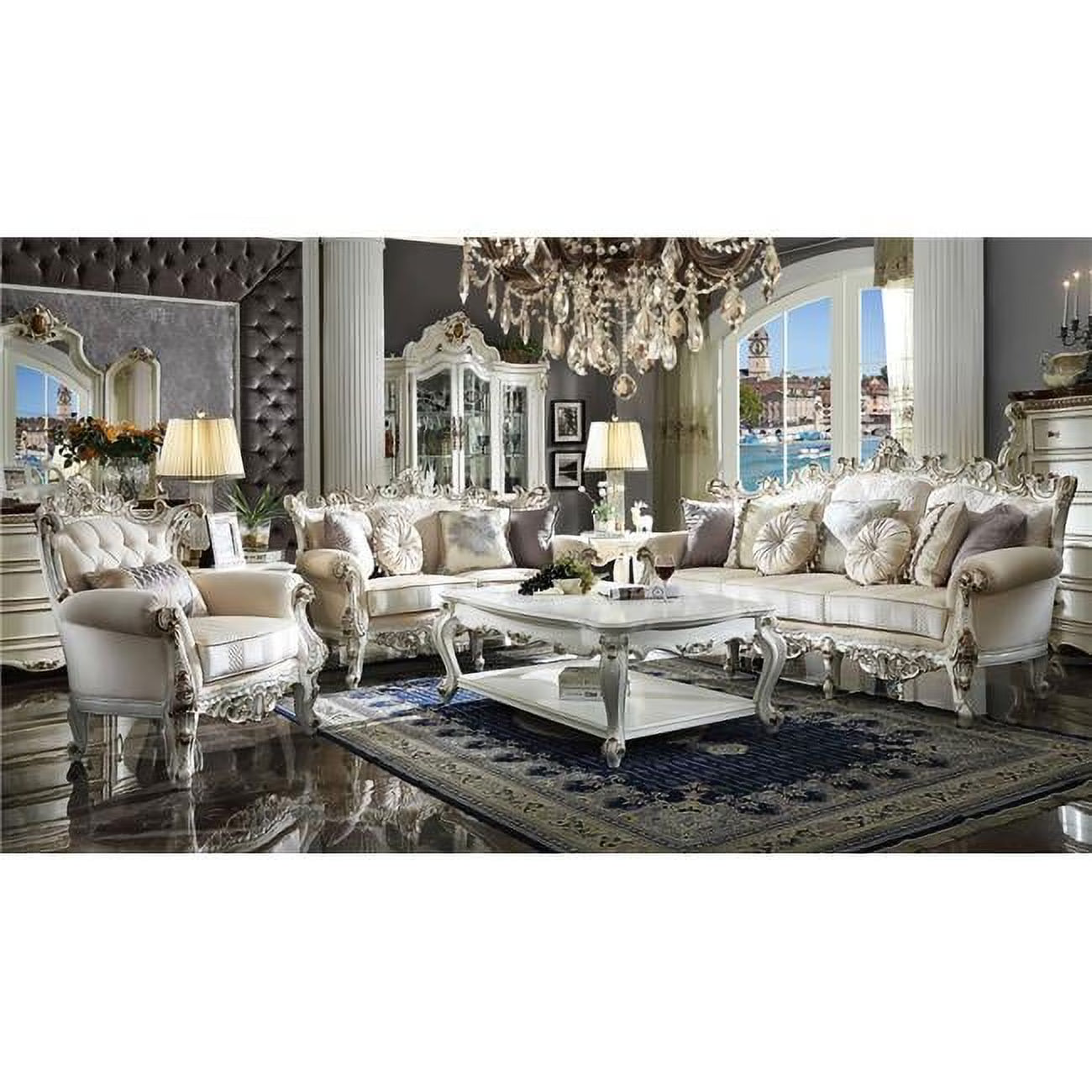 Fabric Antique Pearl Upholstery Sofa with 7 Pillows Y264138