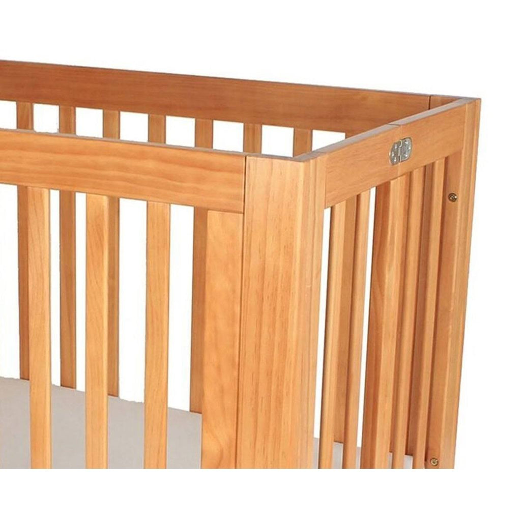 Slatted Foldable Wood and Metal Crib Natural Brown A933987