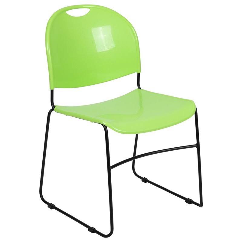 Green and Black Plastic Stacking Chair with Carry Handle B368