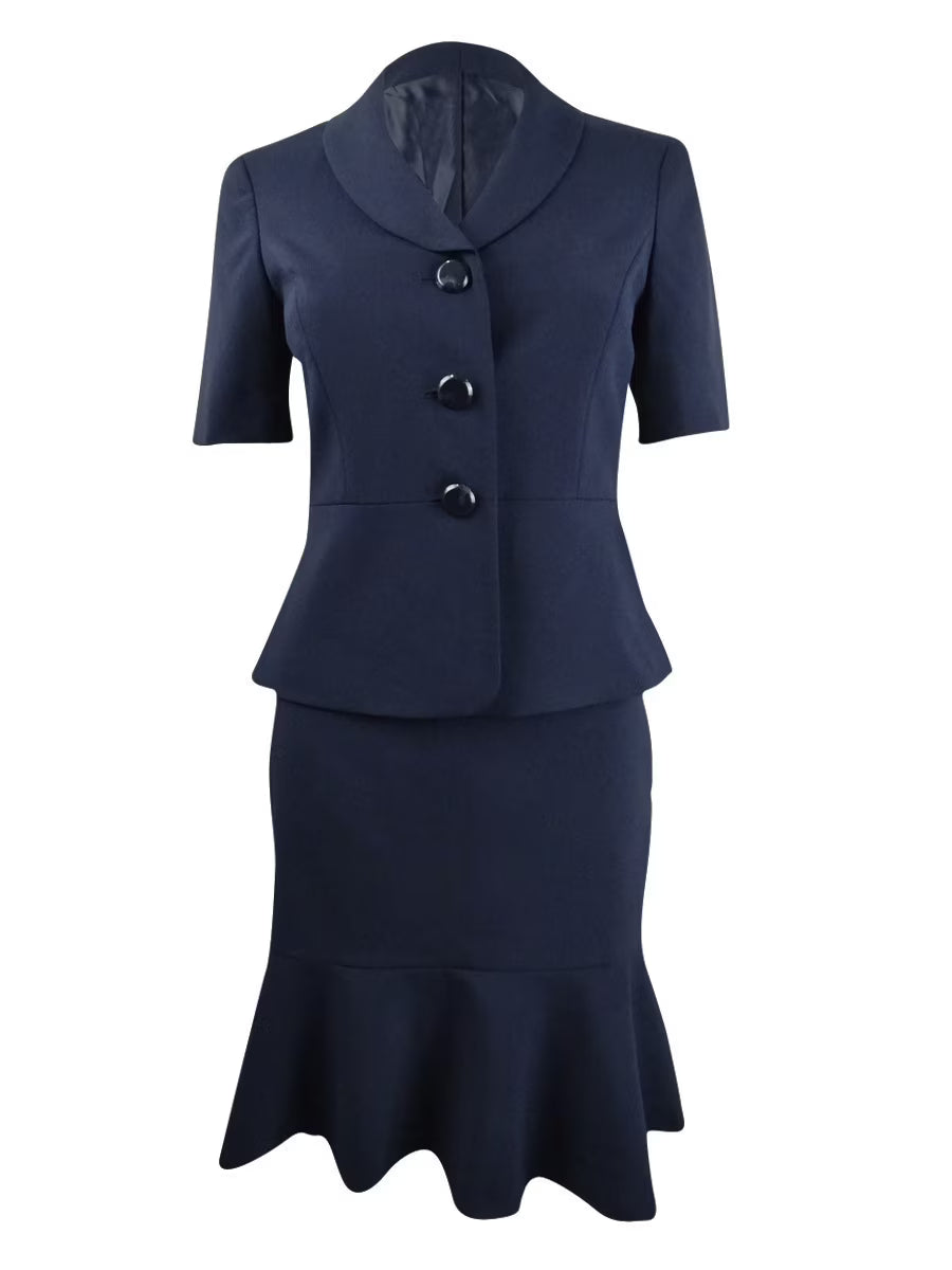 Navy Petite Flare-Hem Skirt Suit G295158