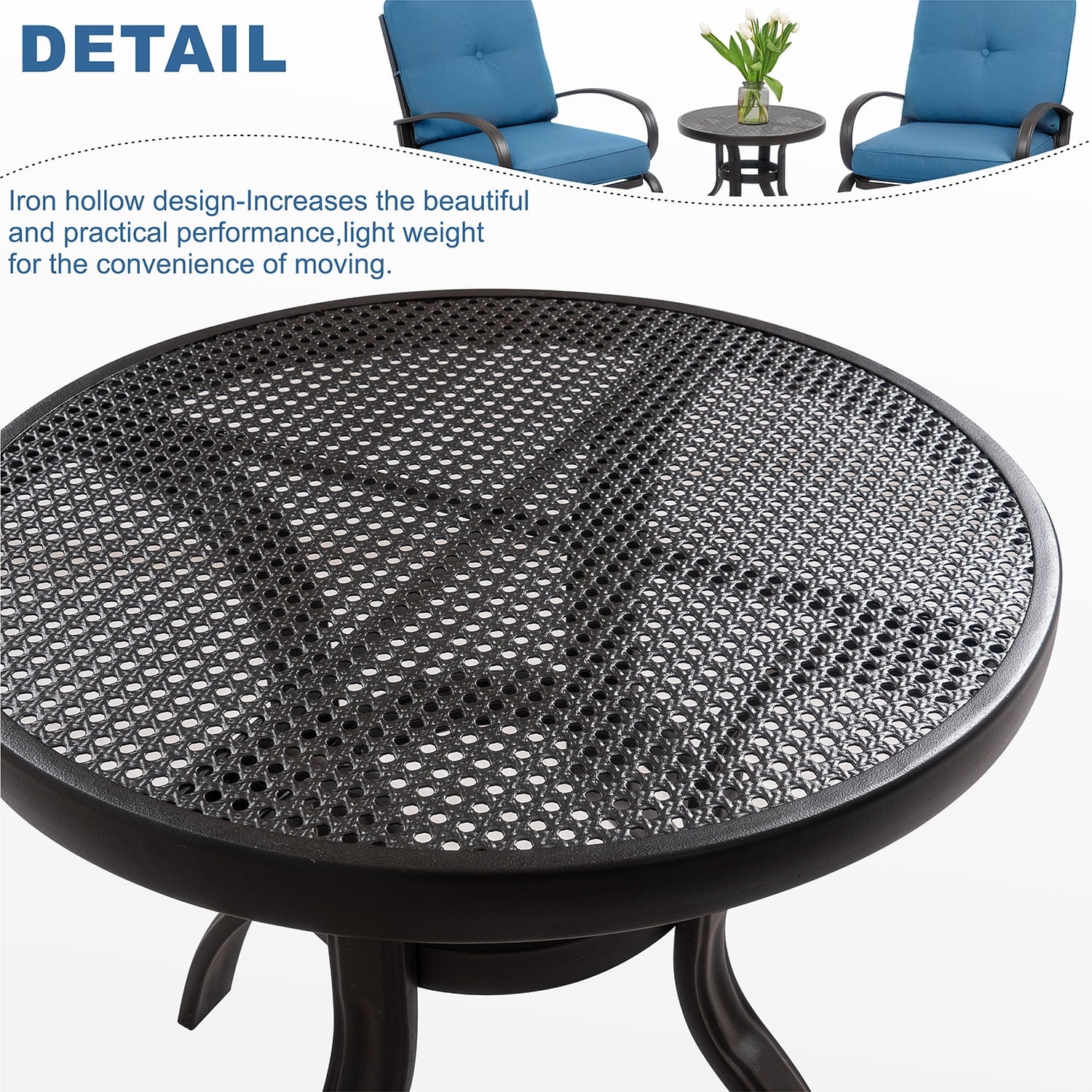 Blue 3-Piece Bistro Set with Cushions & Metal Frame T54165