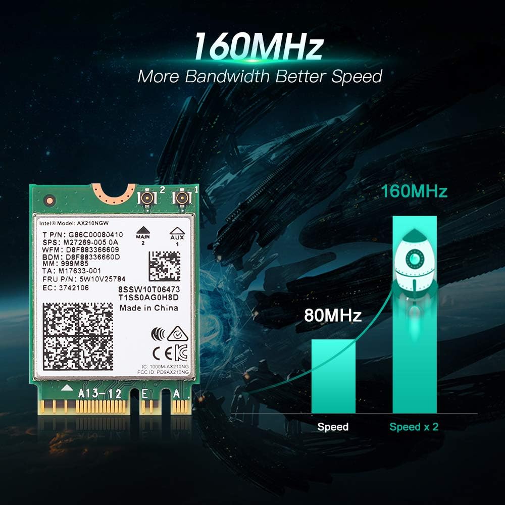 WiFi 6E Card AX210 Bluetooth 5.2 Tri-Band 5400Mbps Wireless Module Pack of 2 E56371