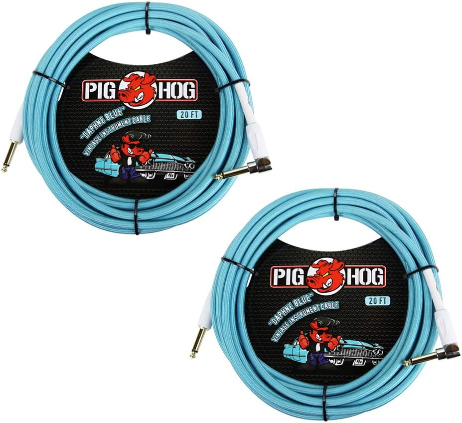 Vintage-Series Woven Instrument Cable, Daphne Blue, 20', Right Angle, Bundle Pack of 2 G8909