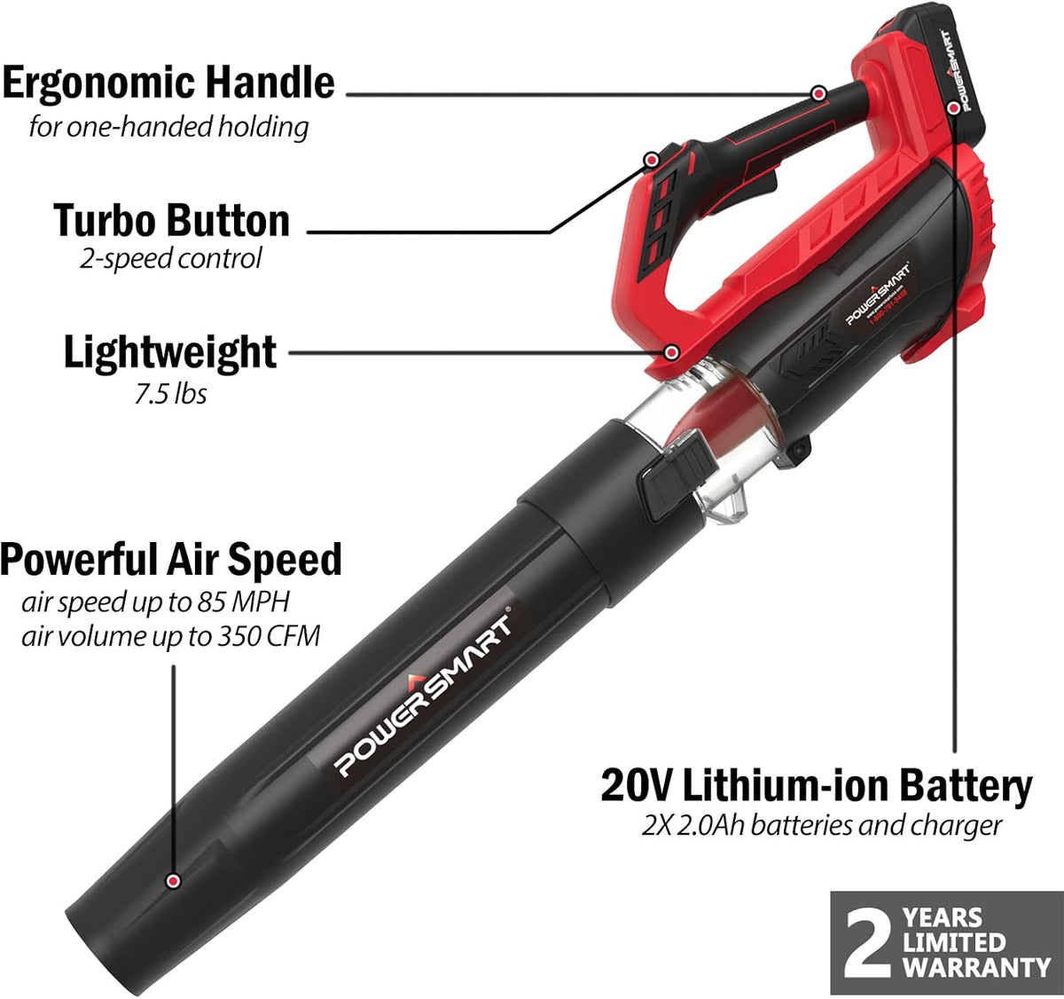 Cordless Leaf Blower with 2PCS 20V MAX 2.0Ah Battery and Charger U83254