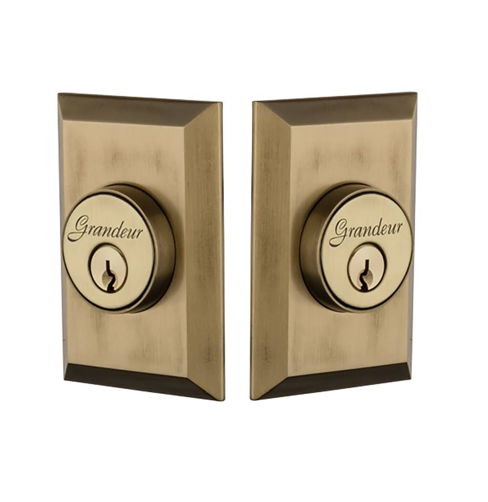 Vintage Brass Double Cylinder Deadbolt with Fifth Avenue Plate A698622