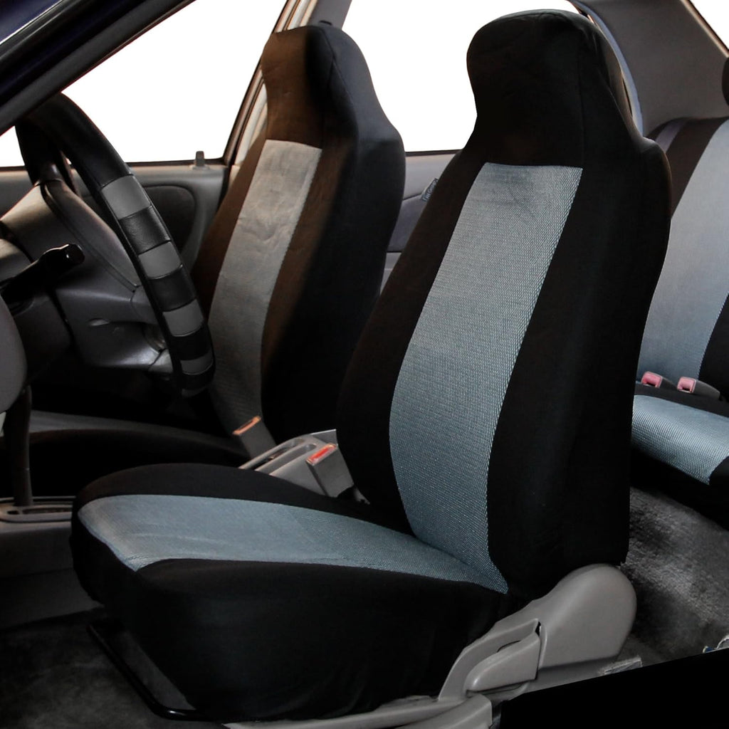 Black Cloth High Back Car Seat Covers Front Set Pack of 2 W60262